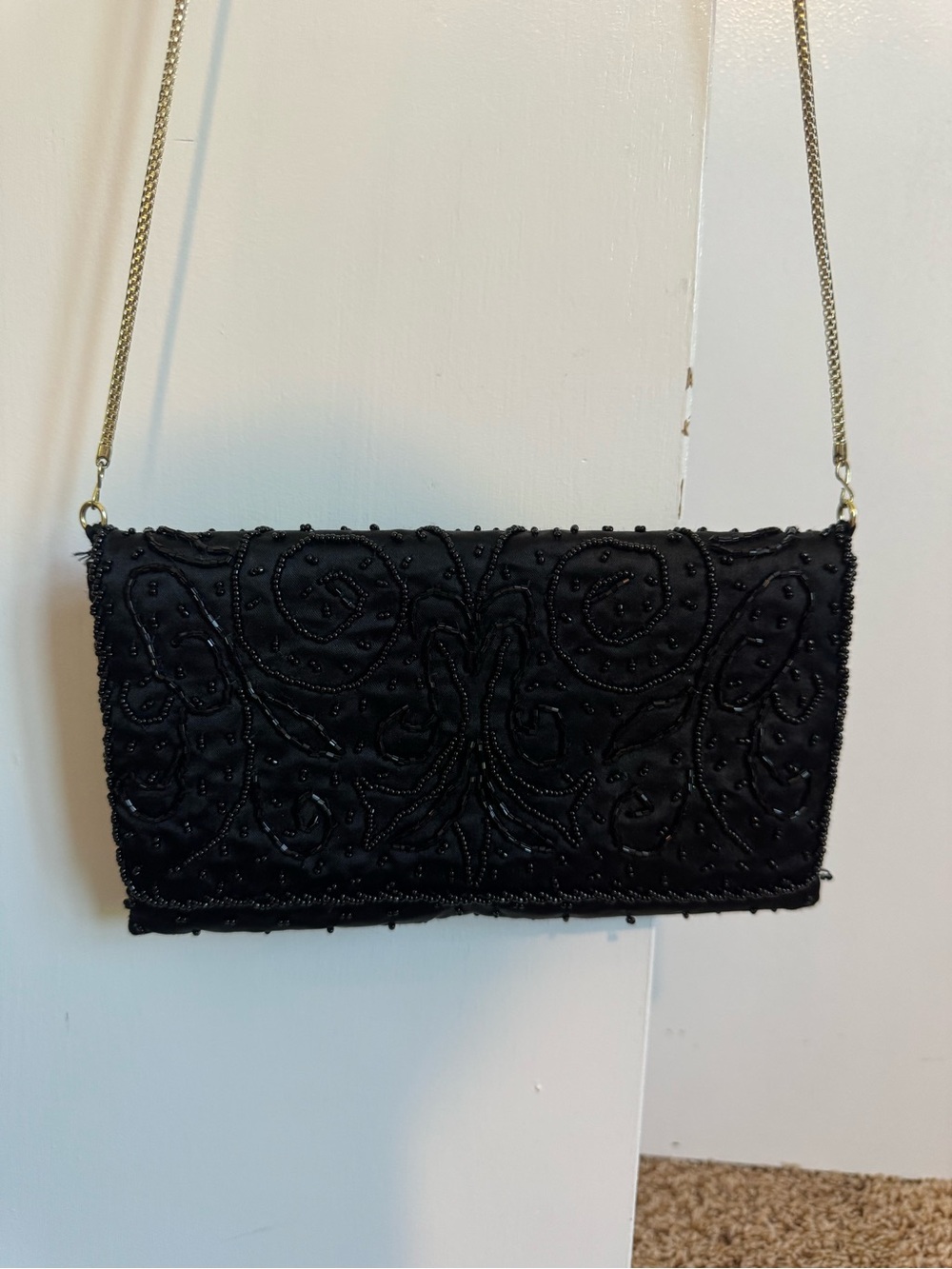 La Regale Black hand Beaded Crossbody Evening Bag